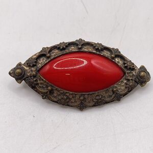 Antique Red Brass color Brooch Stunning Unique. Estate find